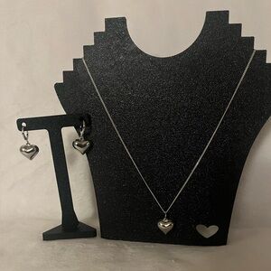 Sterling Silver Heart Necklace and Earring Set